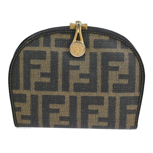FENDI Logo Zucca Pattern Bifold Wallet Purse PVC Leather Brown GHW Italy 01YE168
