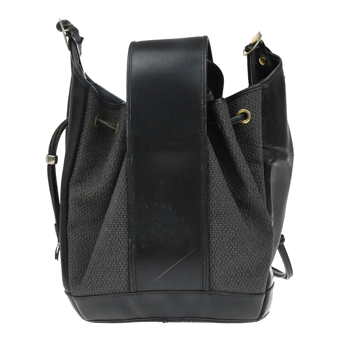 YVES SAINT LAURENT YSL Bucket Shoulder Bag Canvas Leather Black Purple 60EG053