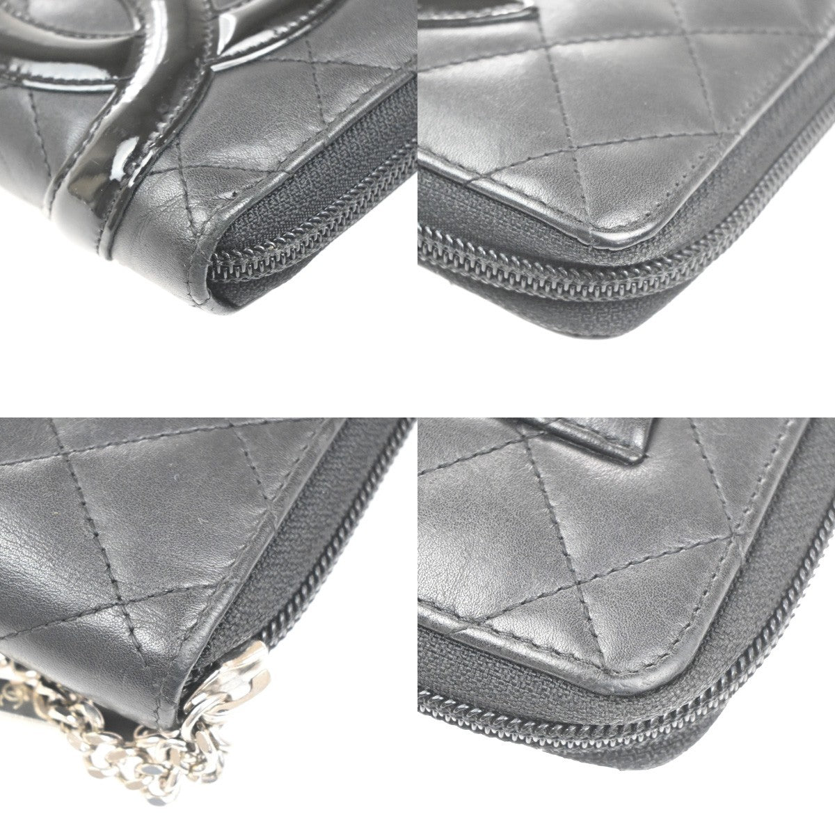 CHANEL CC Cambon Line Zip Around Long Wallet Patent Leather Black Spain 39KD046