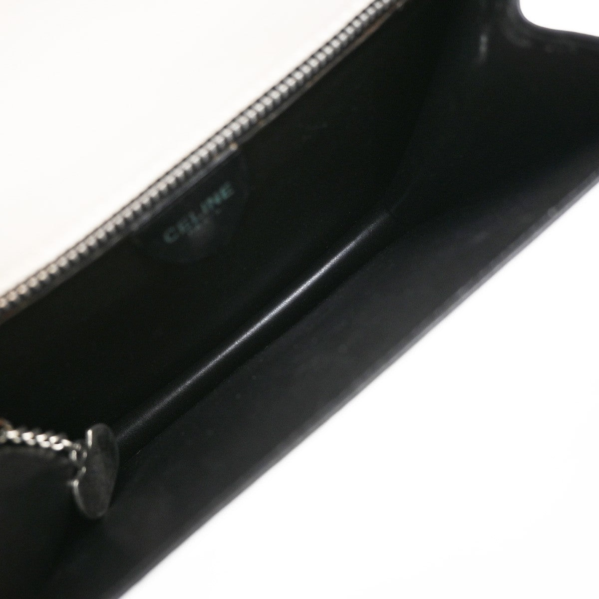 CELINE Logo Bicolor Double Flap Hand Bag Leather Black White Italy 80EG224