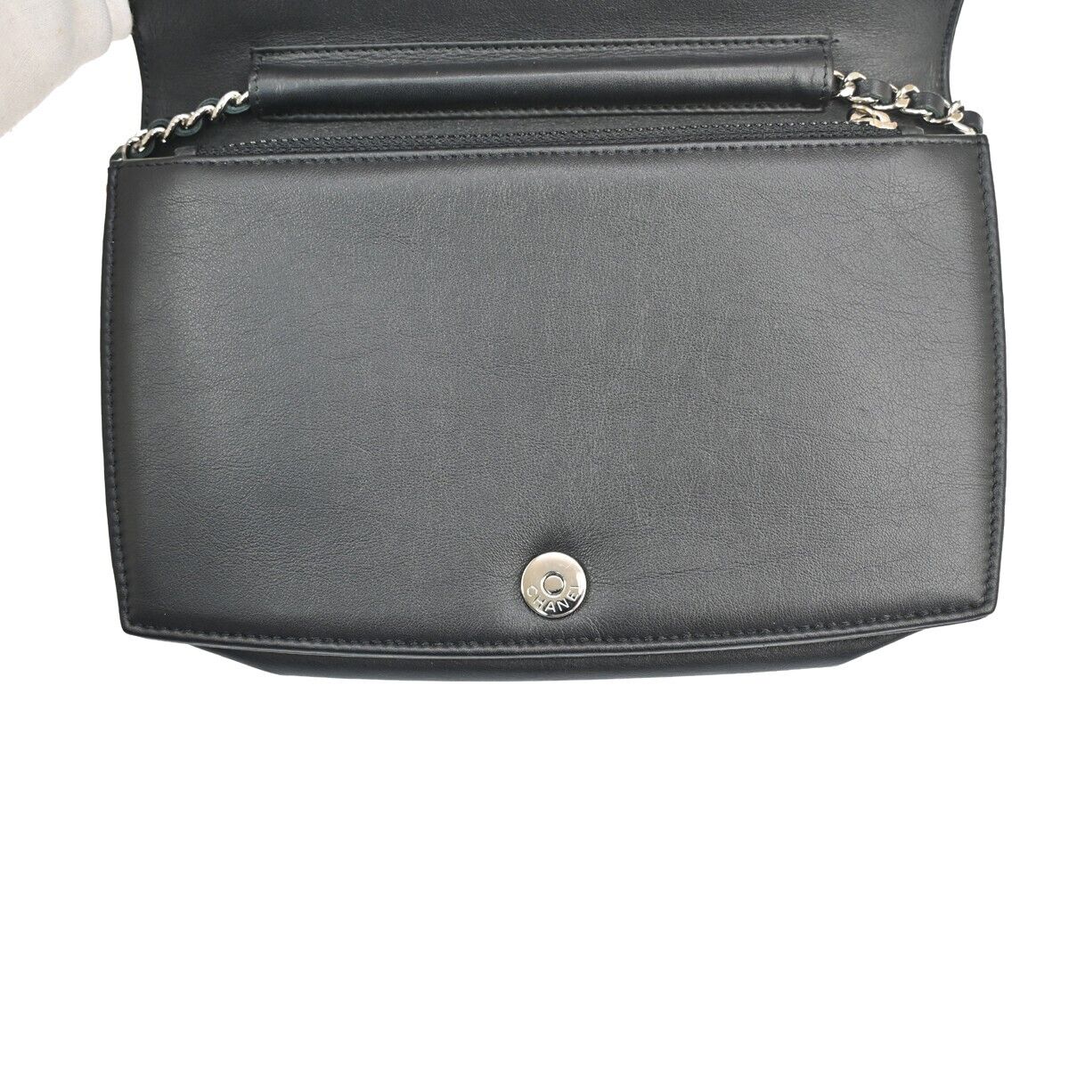 CHANEL CC Logo Mini Chain Wallet Shoulder Bag Patent Leather Black SHW 683RH866