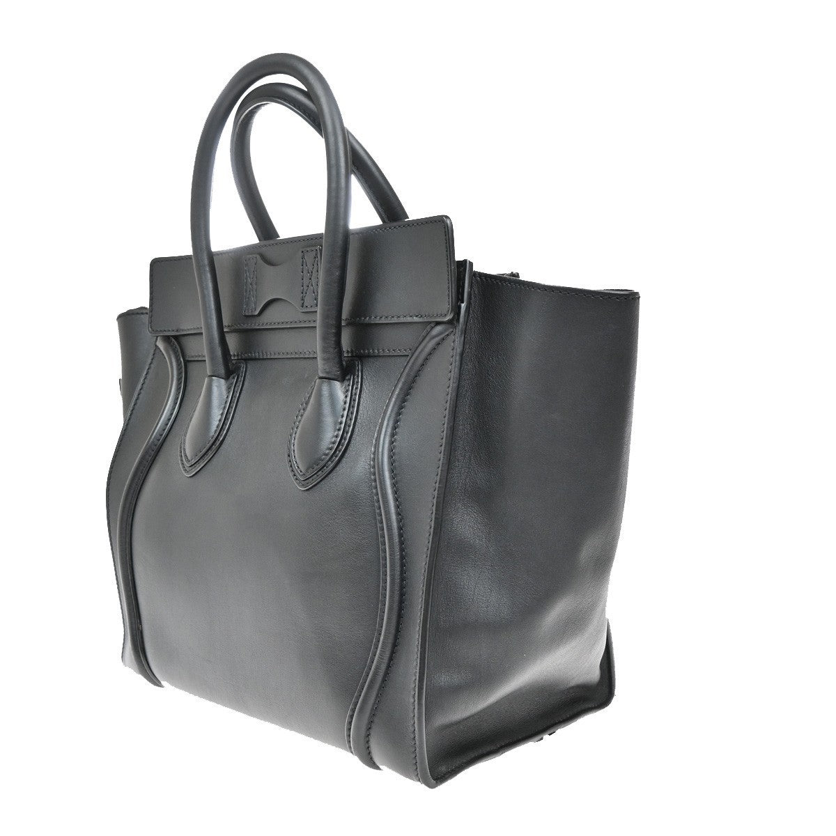 CELINE Logo Luggage Phantom Large Hand Tote Bag Leather Black Italy 667RF549