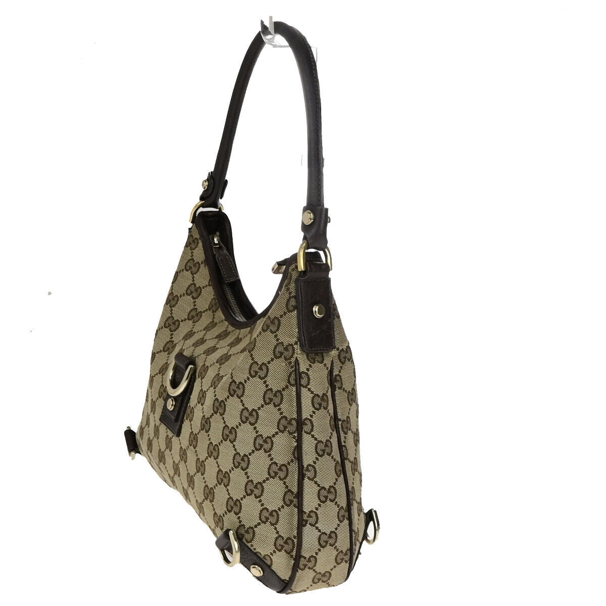 GUCCI Logo Abbey GG Pattern Shoulder Bag Canvas Leather Brown GHW Italy 66YG690