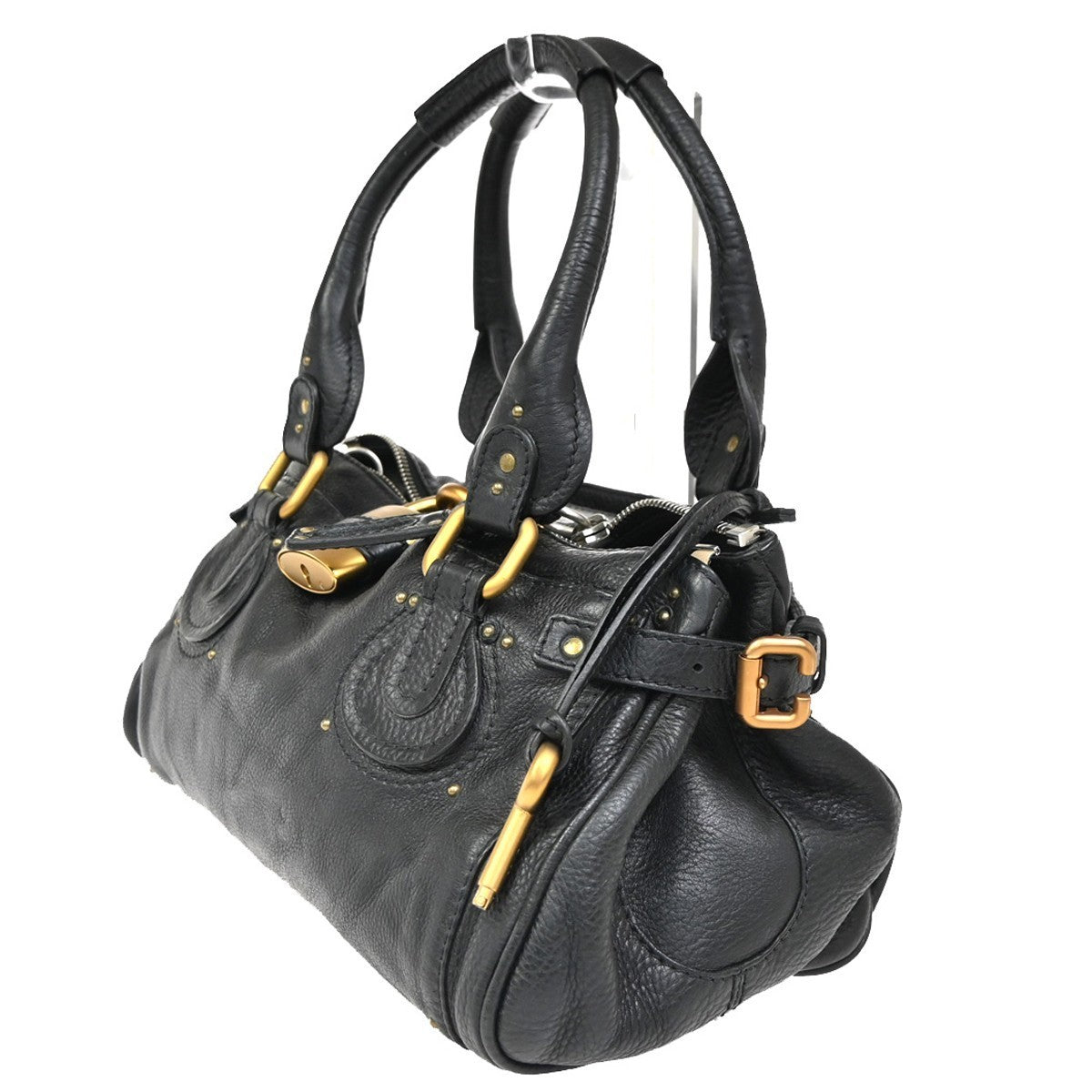 CHLOE Logo Paddington Padlock  Shoulder Handbag Leather Black GHW Italy 620RL739