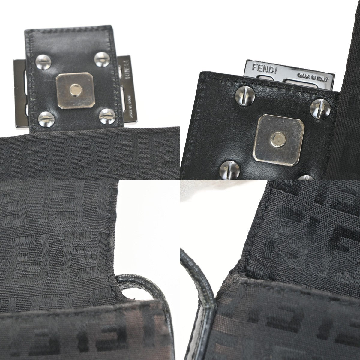 FENDI Logo Zucchino Pattern Shoulder Bag Canvas Leather BN BK Italy 38KC820