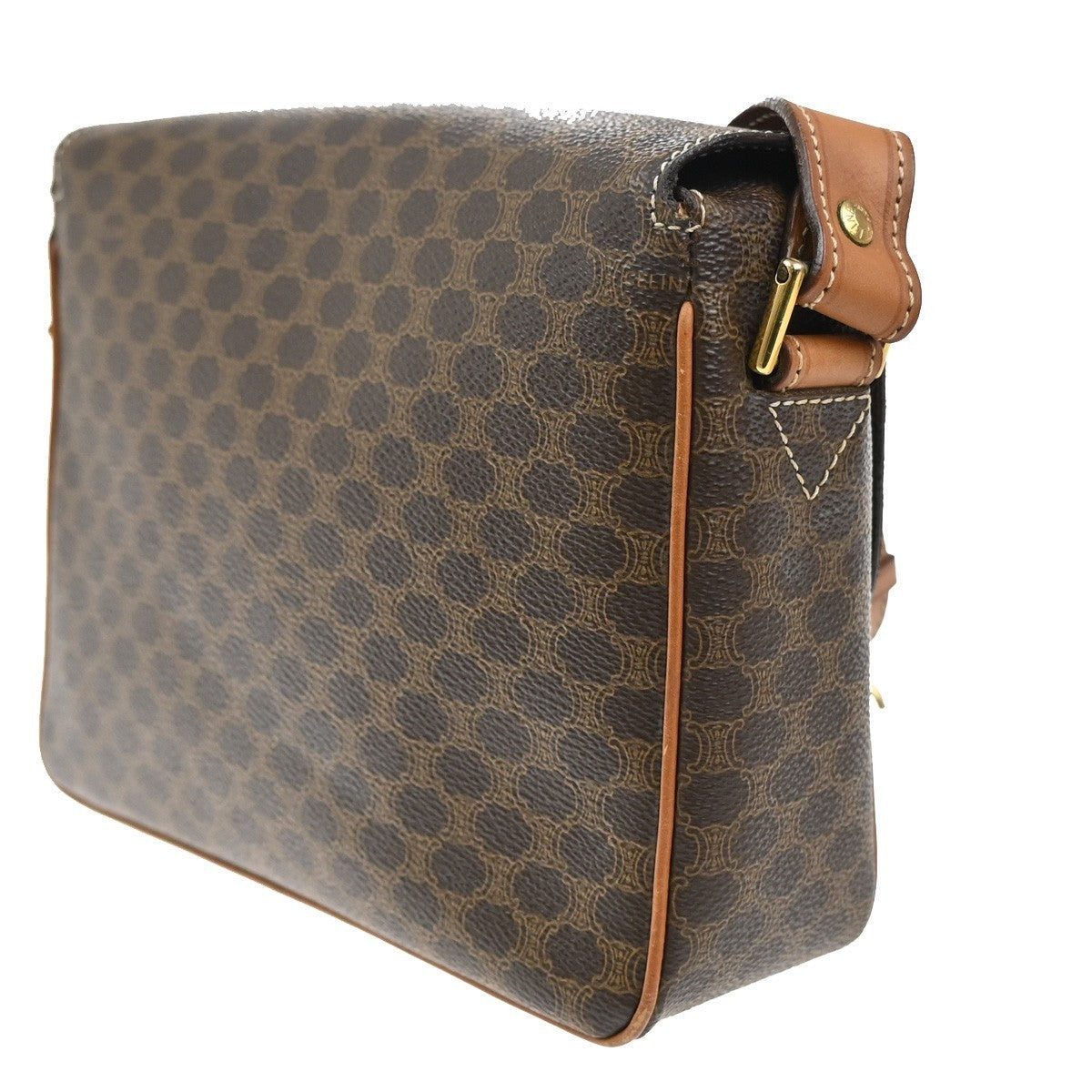 CELINE Logo Macadam Pattern Shoulder Bag PVC Leather Brown GHW Italy 38MA206