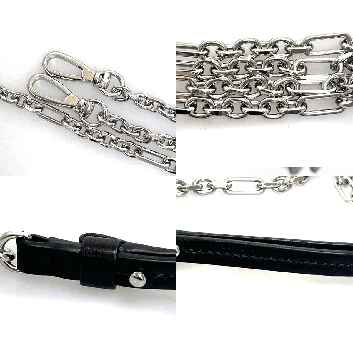 MAISON MARGIELA Logo Glam Slam Chain Clutch Hand Bag Leather Black Silve 40RF146