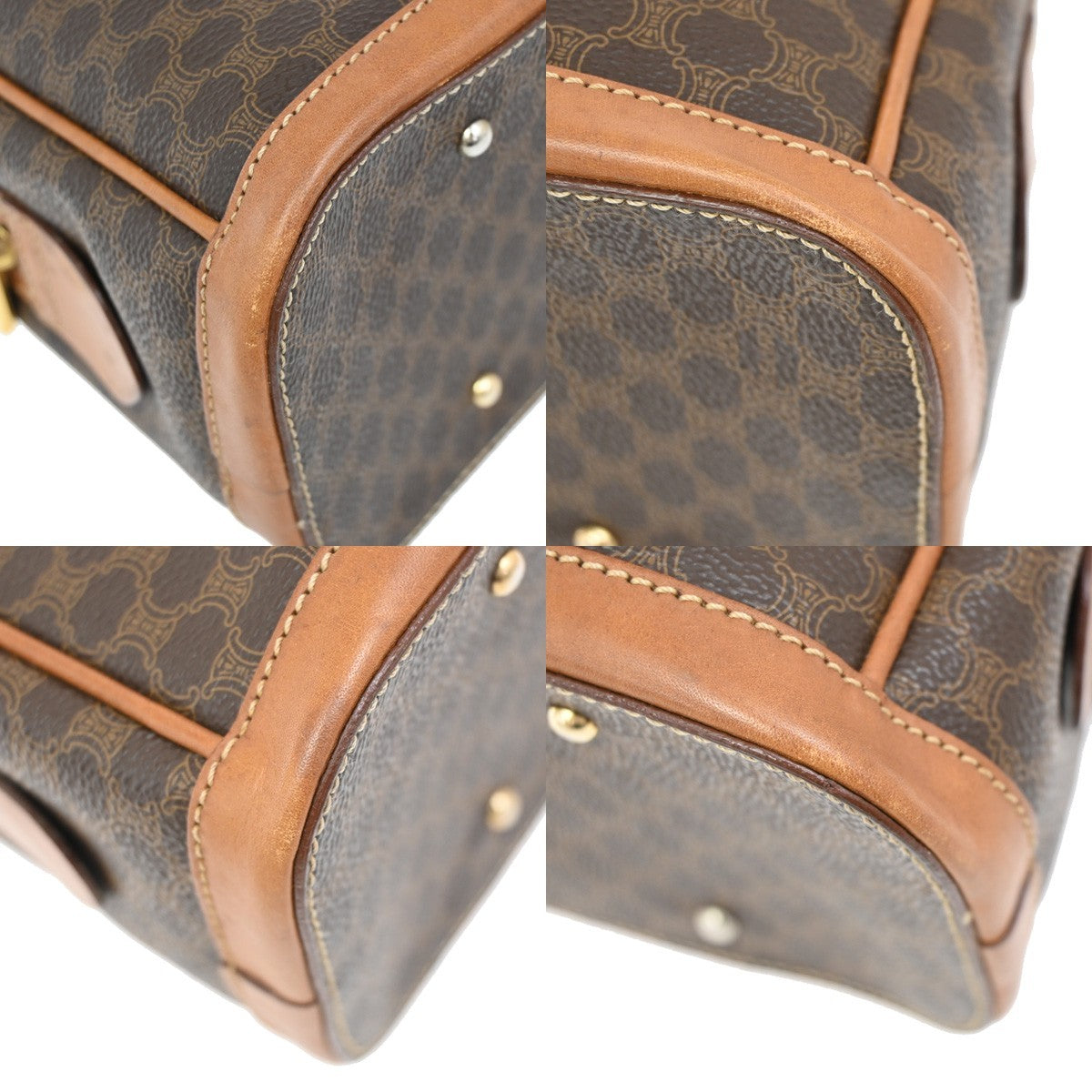 CELINE Logo Macadam Pattern Hand Bag PVC Leather Brown GHW Made in Italy 86KB345