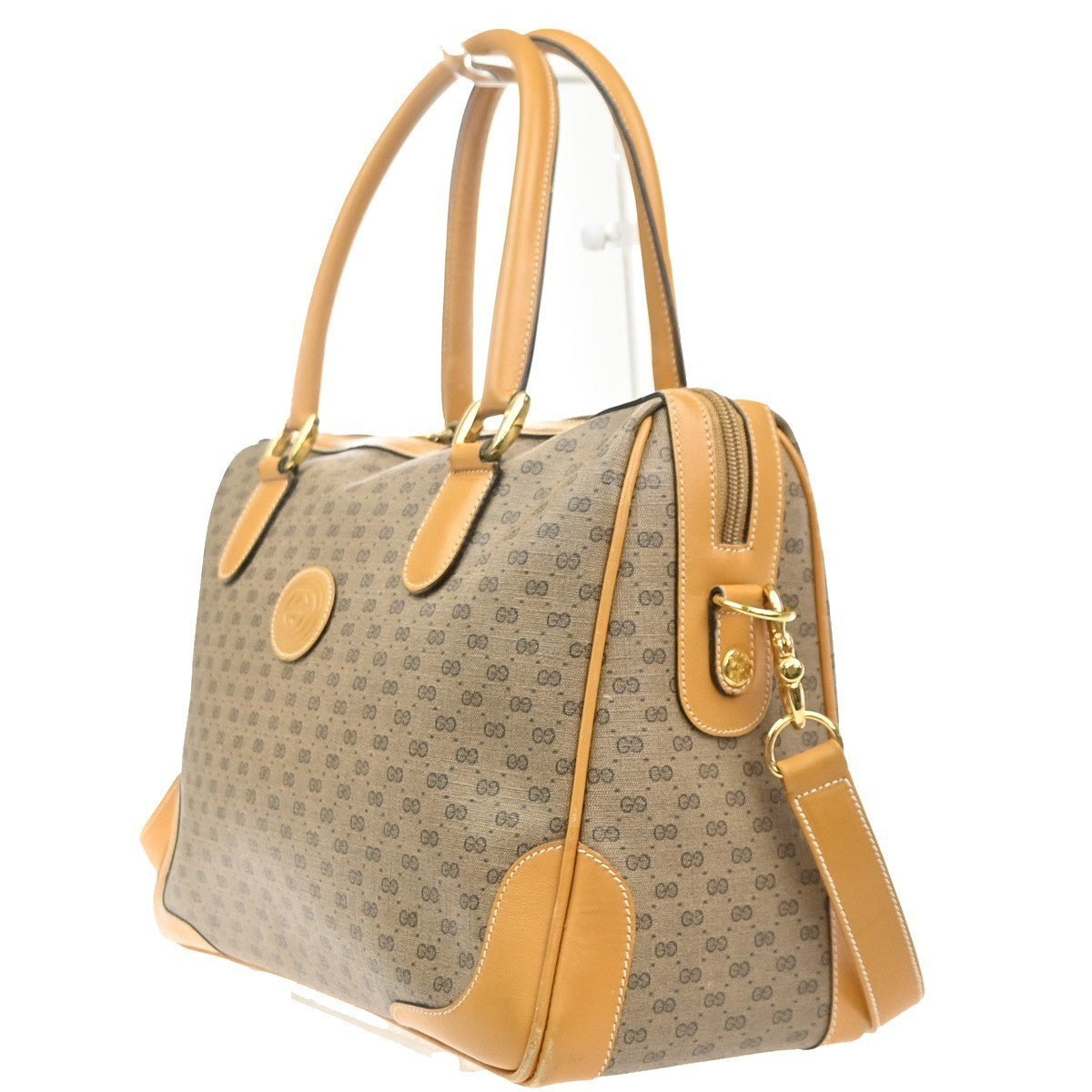 GUCCI Logo GG Pattern 2way Shoulder Hand Bag PVC Leather Beige GHW Italy 38MA555