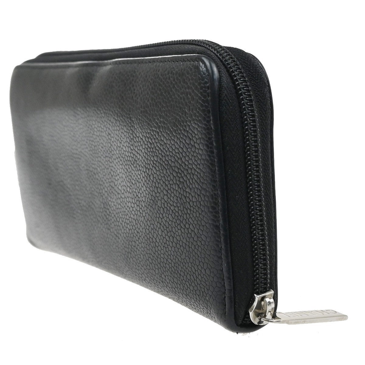 CHANEL CC Zip Around Long Wallet Grained Calfskin Leather Black Spain 87RQ036