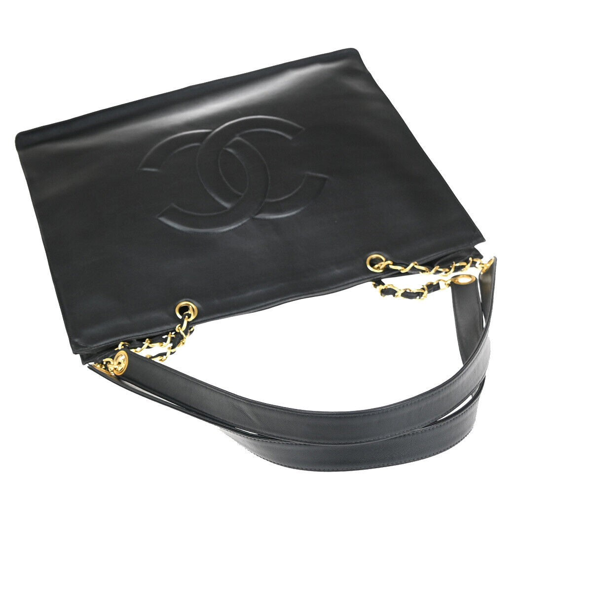 CHANEL CC Logo Chain Shoulder Tote Bag Leather BK GHW France Vintage 649RJ851