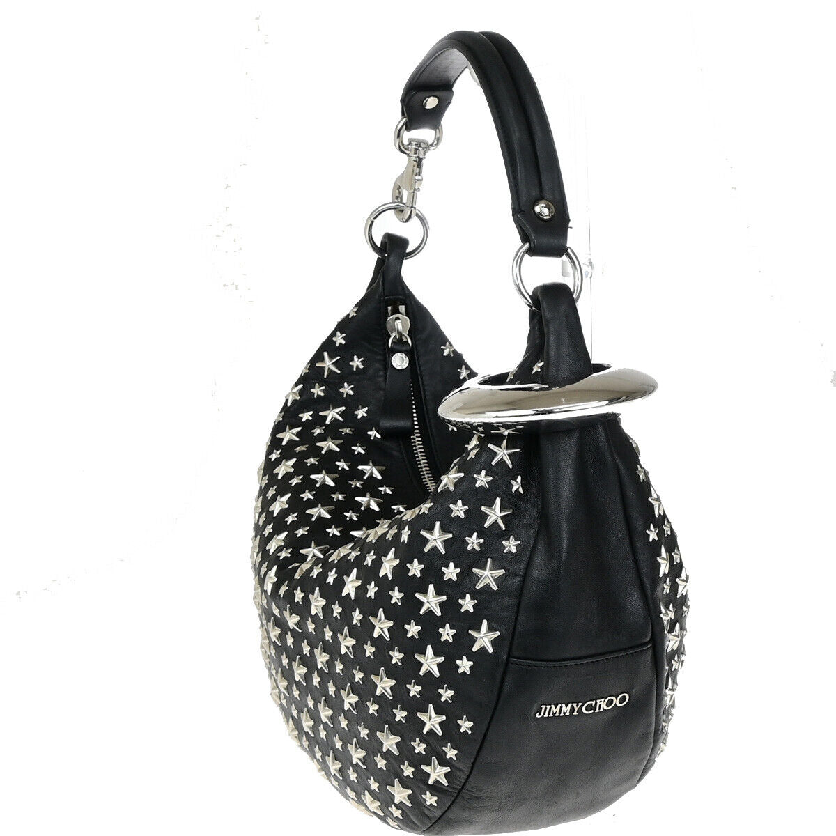 JIMMY CHOO Logo Sky Shoulder Hand Bag Star Studs Leather Black SHW Italy 31YG578