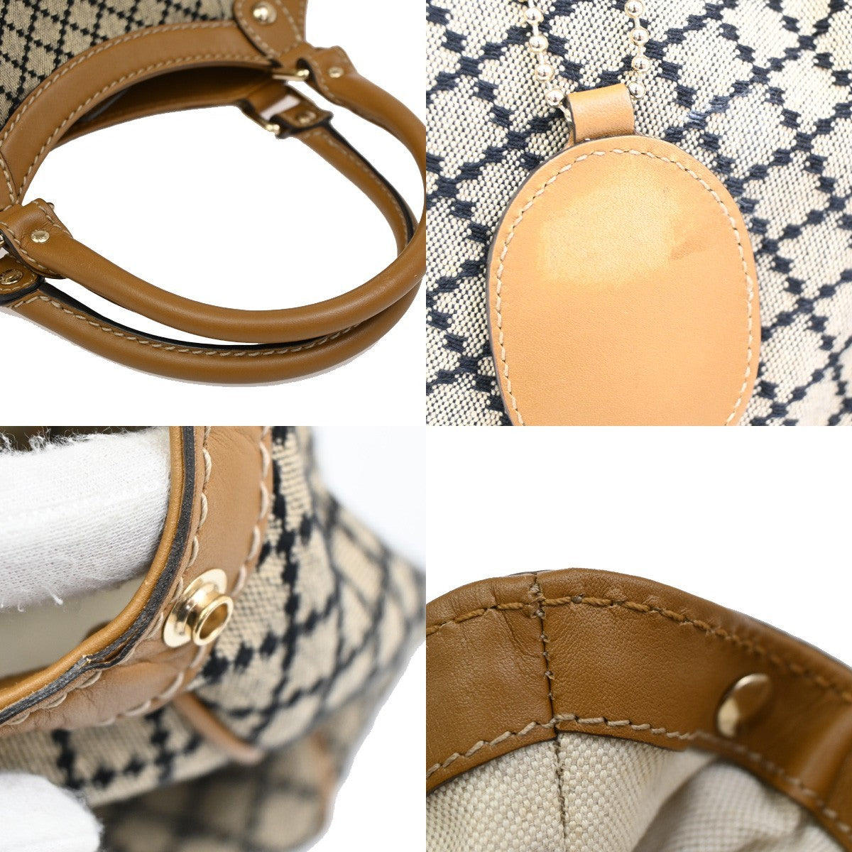 GUCCI Diamante Sukey Shoulder Bag Charm Canvas Leather Brown Black GHW 85KB751