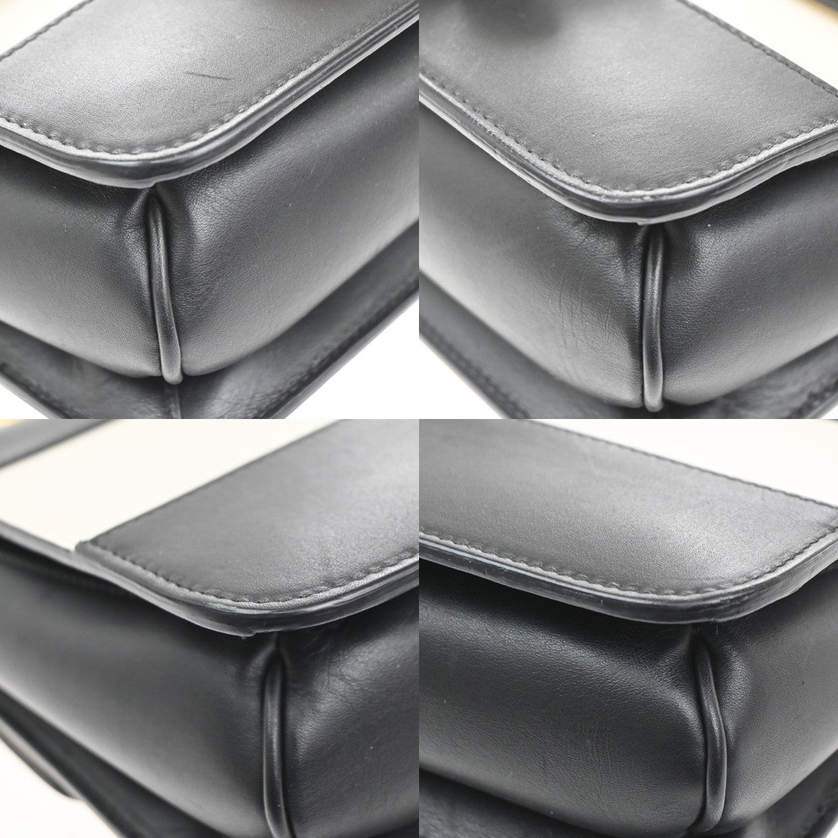 GUCCI Bee Queen Margaret Logo Shoulder Bag Leather Black White GHW Italy 20RL719