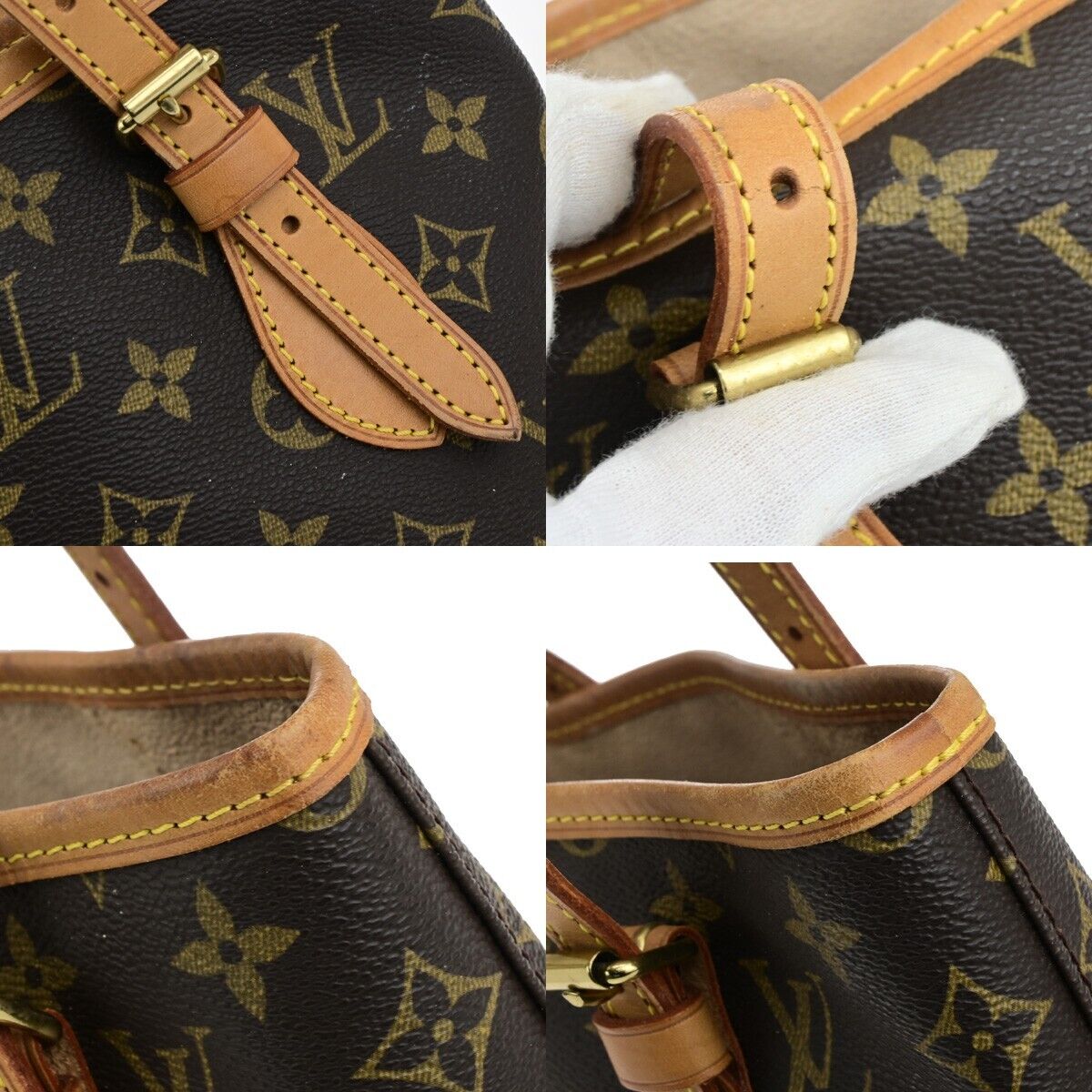 LOUIS VUITTON BUCKET PM Shoulder Tote Bag Monogram Leather Brown M42238 33ED400