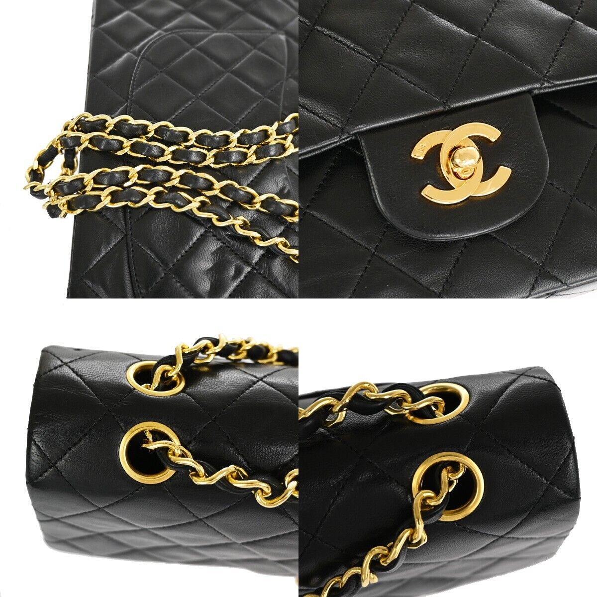 CHANEL CC Matelasse 25 Double Flap Chain Shoulder Bag Leather Black GHW 726RJ450