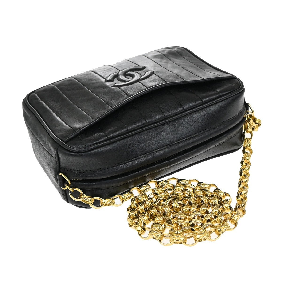 CHANEL Mini Matelasse Tassel Chain Shoulder Bag Leather Black Vintage 629RF270