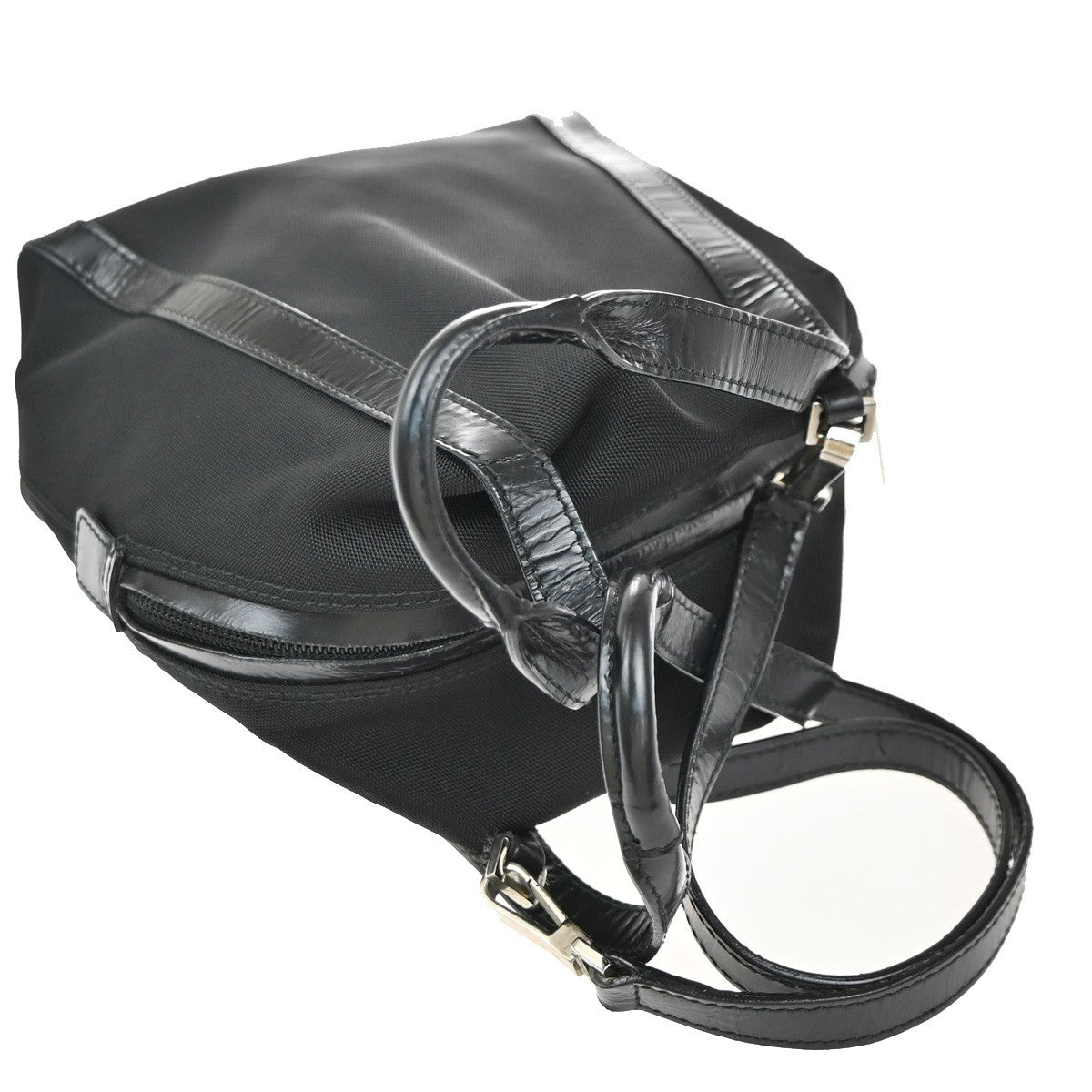 GUCCI Logo2Way Shoulder Hand Bag Nylon Patent Leather Black SHW Italy 09KP415