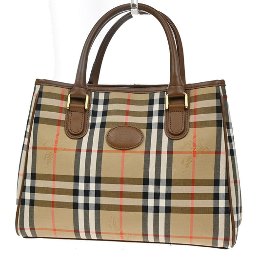 BURBERRY Logo Nova Check Tote Hand Bag Canvas Leather Beige Brown GHW 86RL724