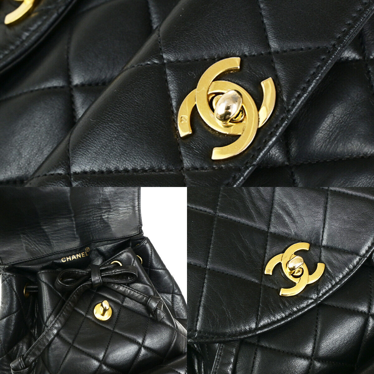 CHANEL CC Logo Matelasse Chain Backpack Bag Leather Black GHW Vintage 889RK563