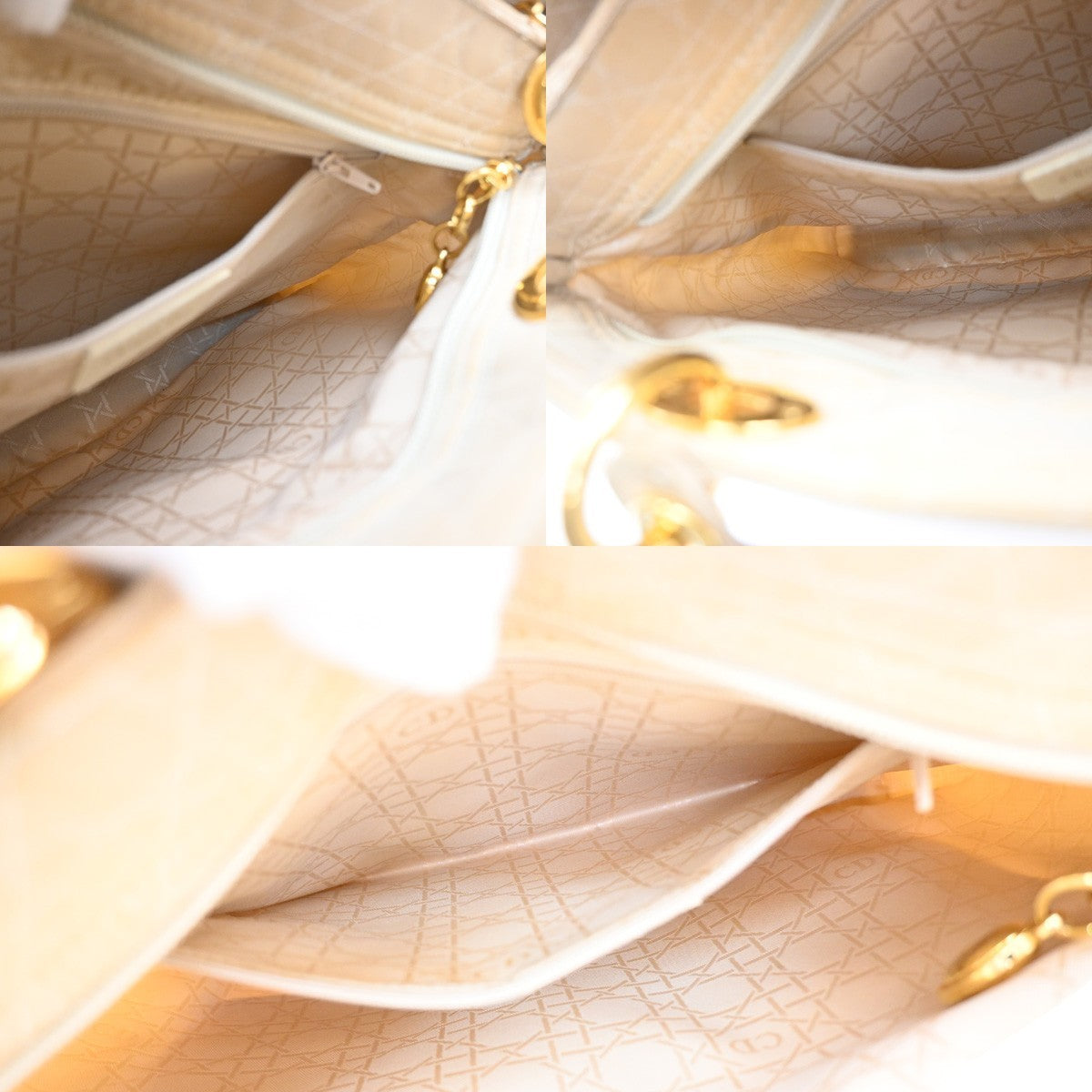 CHRISTIAN DIOR Lady Cannage Tote Hand Bag Nylon Leather Beige GHW Italy 82EF879