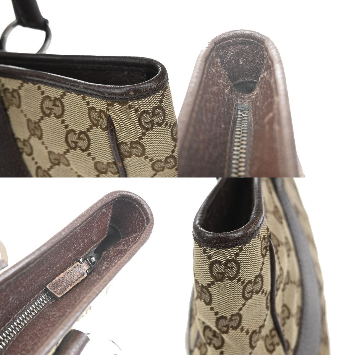 GUCCI Logo GG Pattern Shoulder Tote Bag Canavs Leather Brown SHW Italy 35YJ142