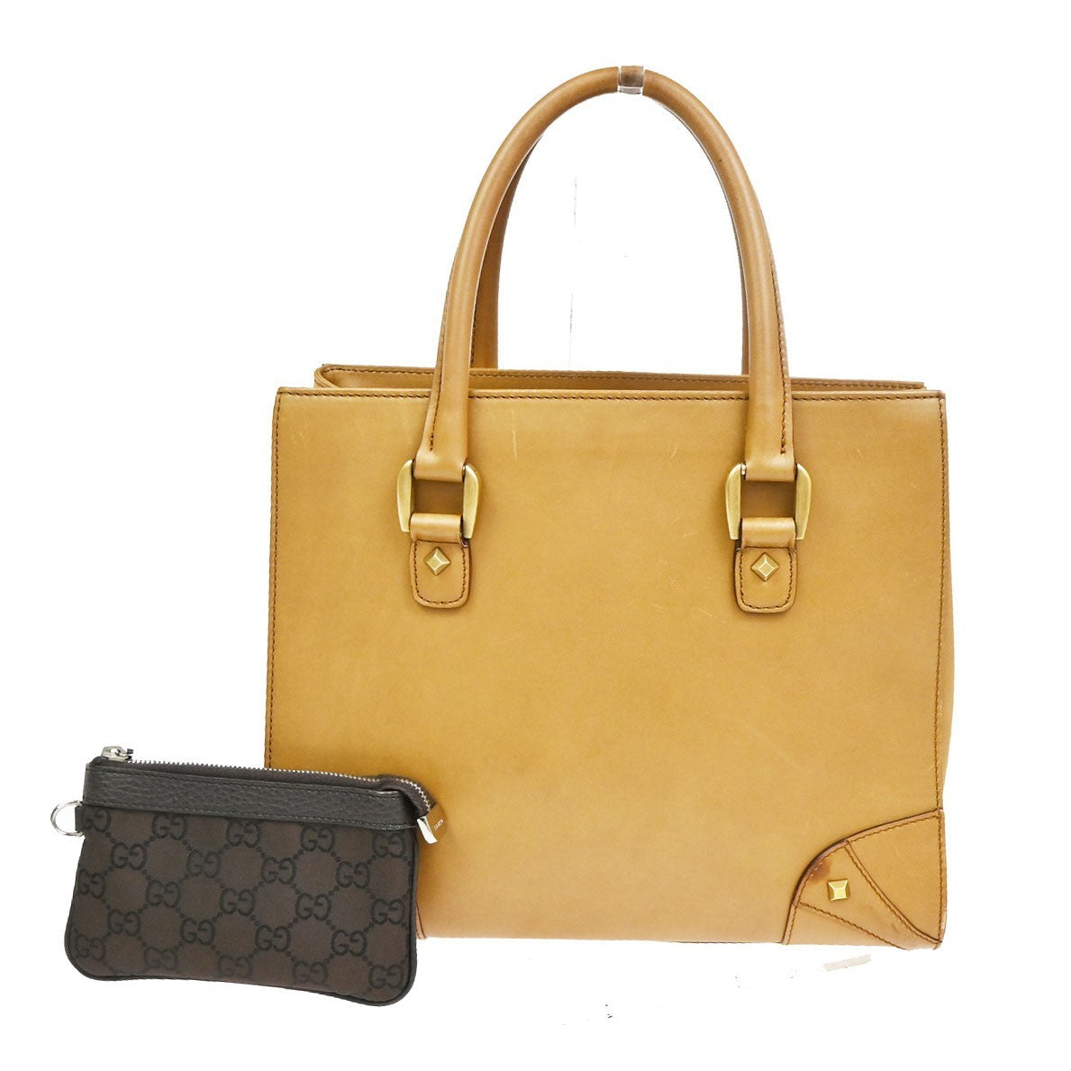 GUCCI Logo Nailhead Teto Hand Bag and Pouch Bag 2Set Canvas Leather 30KC910