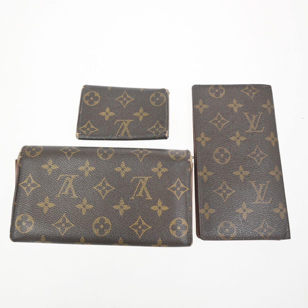LOUIS VUITTON LV Logo 3 Set Long Wallet Key Case Monogram Leather Brown 02KC769