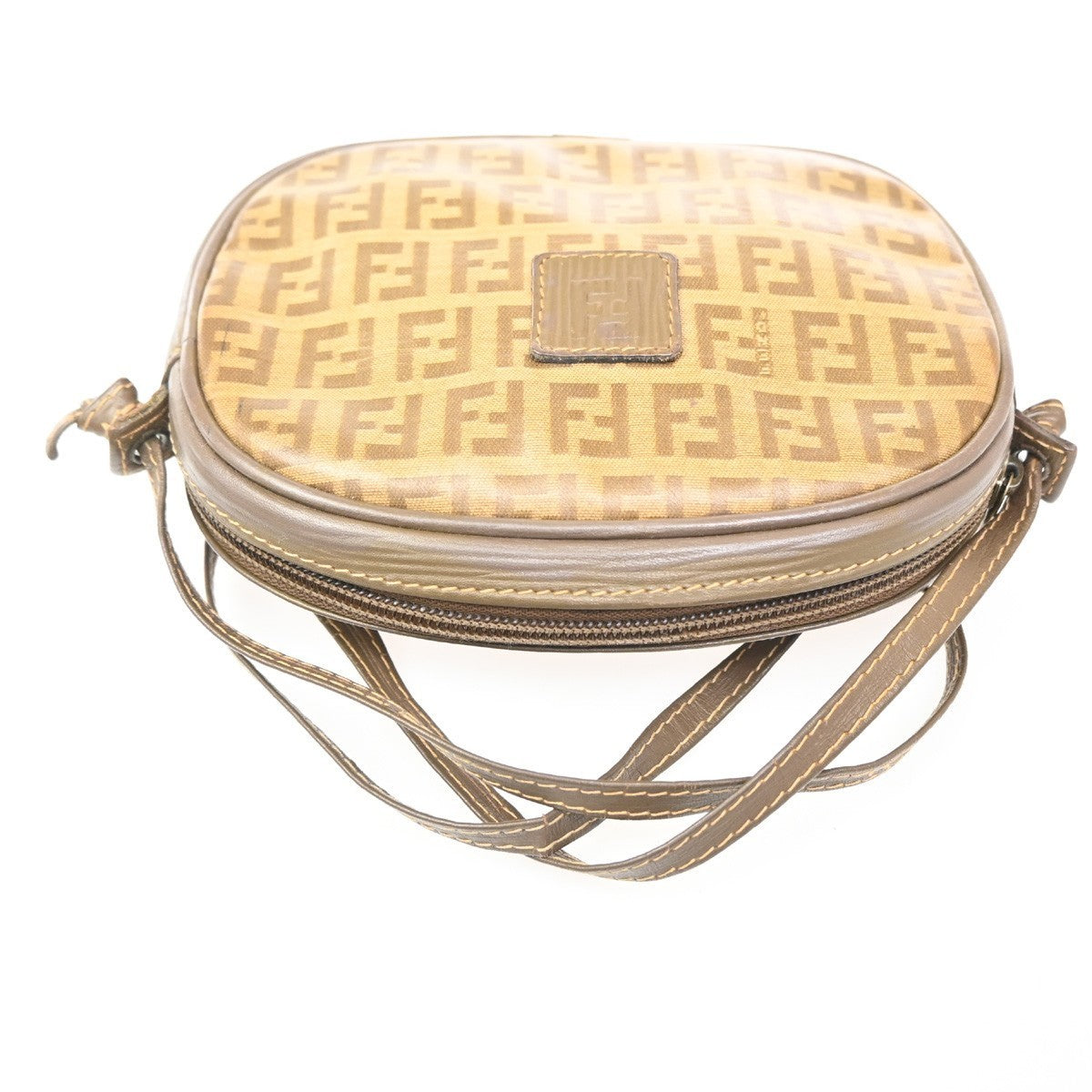 FENDI Logo Zucchino Pattern Mini Shoulder Bag PVC Leather Brown 62KC409