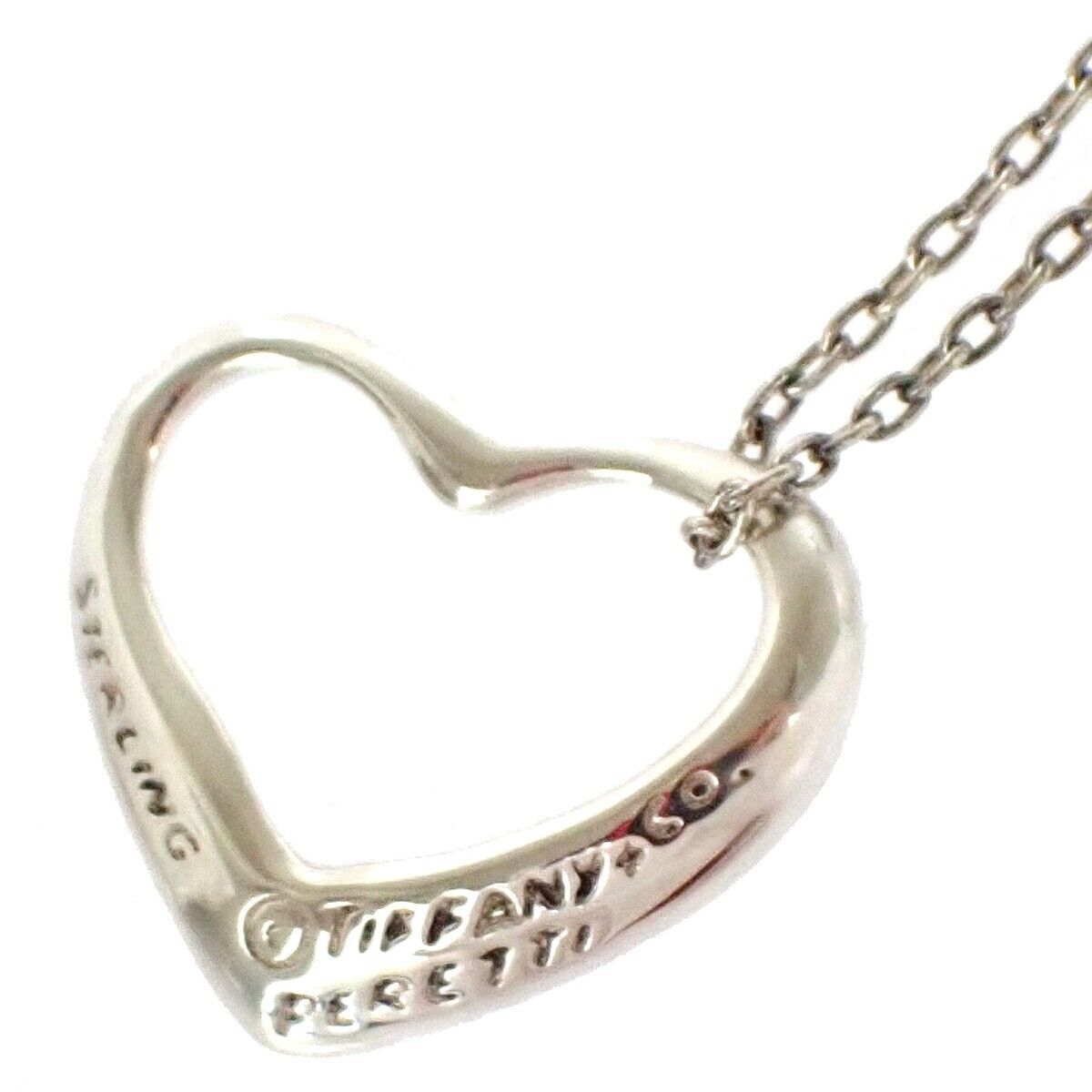 TIFFANY & CO. Open Heart 16mm Elsa Peretti Chain Necklace Silver 925 09MZ887