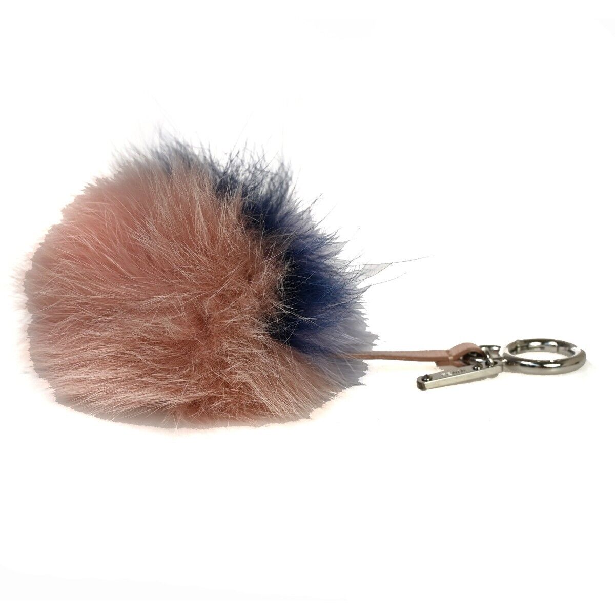 FENDI Logo Pompom Bag Charm Key Chain Fox Fur Leather Multicolor Pink 04GA320