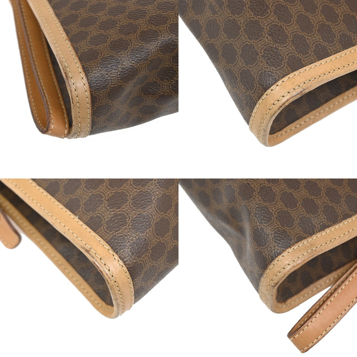 30.Live CELINE Macadam Pattern Clutch Pouch Bag PVC Leather Brown Italy 09KB626