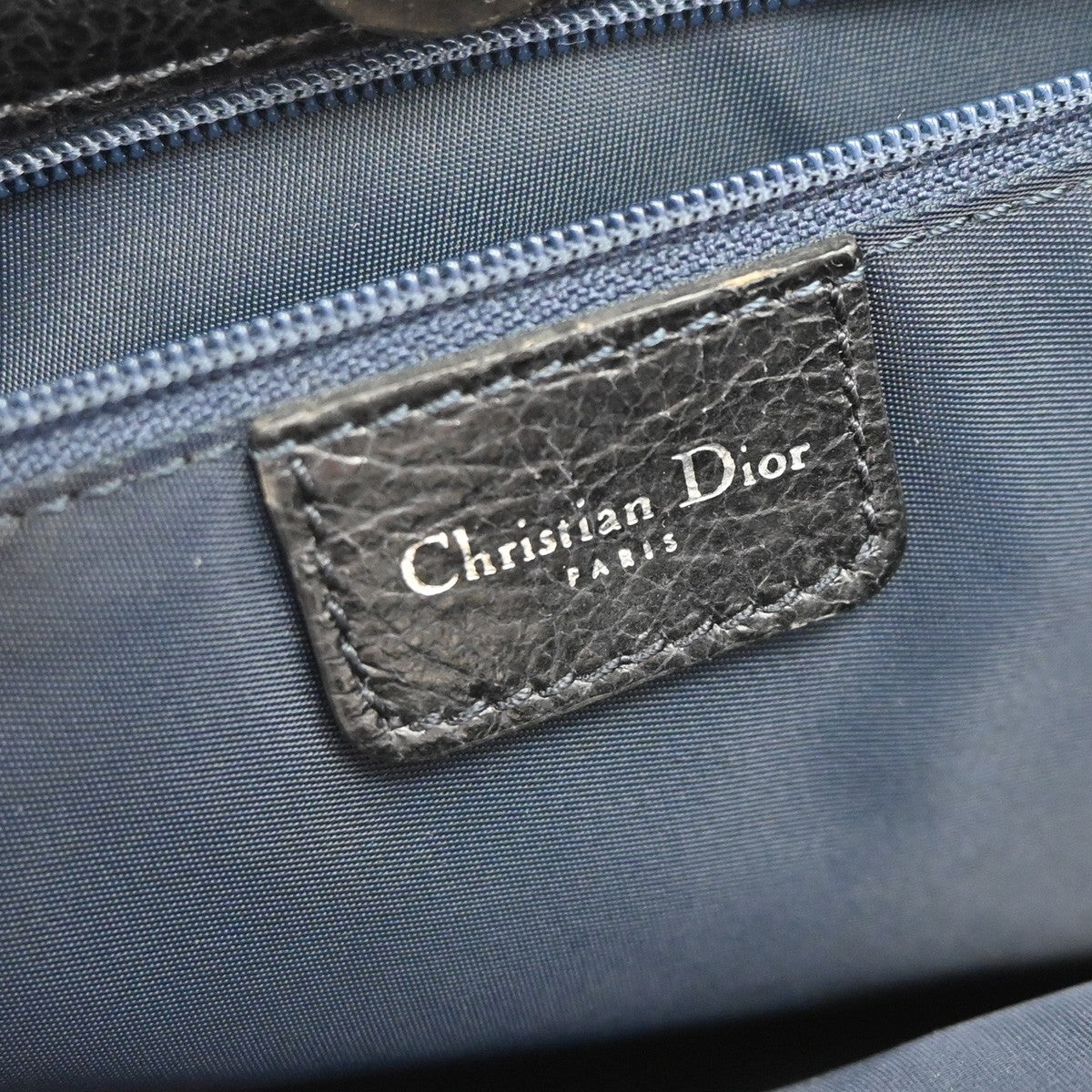 CHRISTIAN DIOR CD Logo Flight Line Trotter Hand Bag Denim Leather Blue 27YJ001