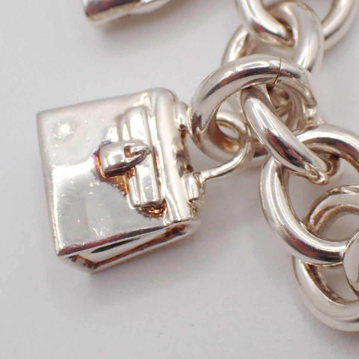 HERMES Logo Amulet 5 Charm Chain Bracelet Bangle Silver 925 France 649LC634