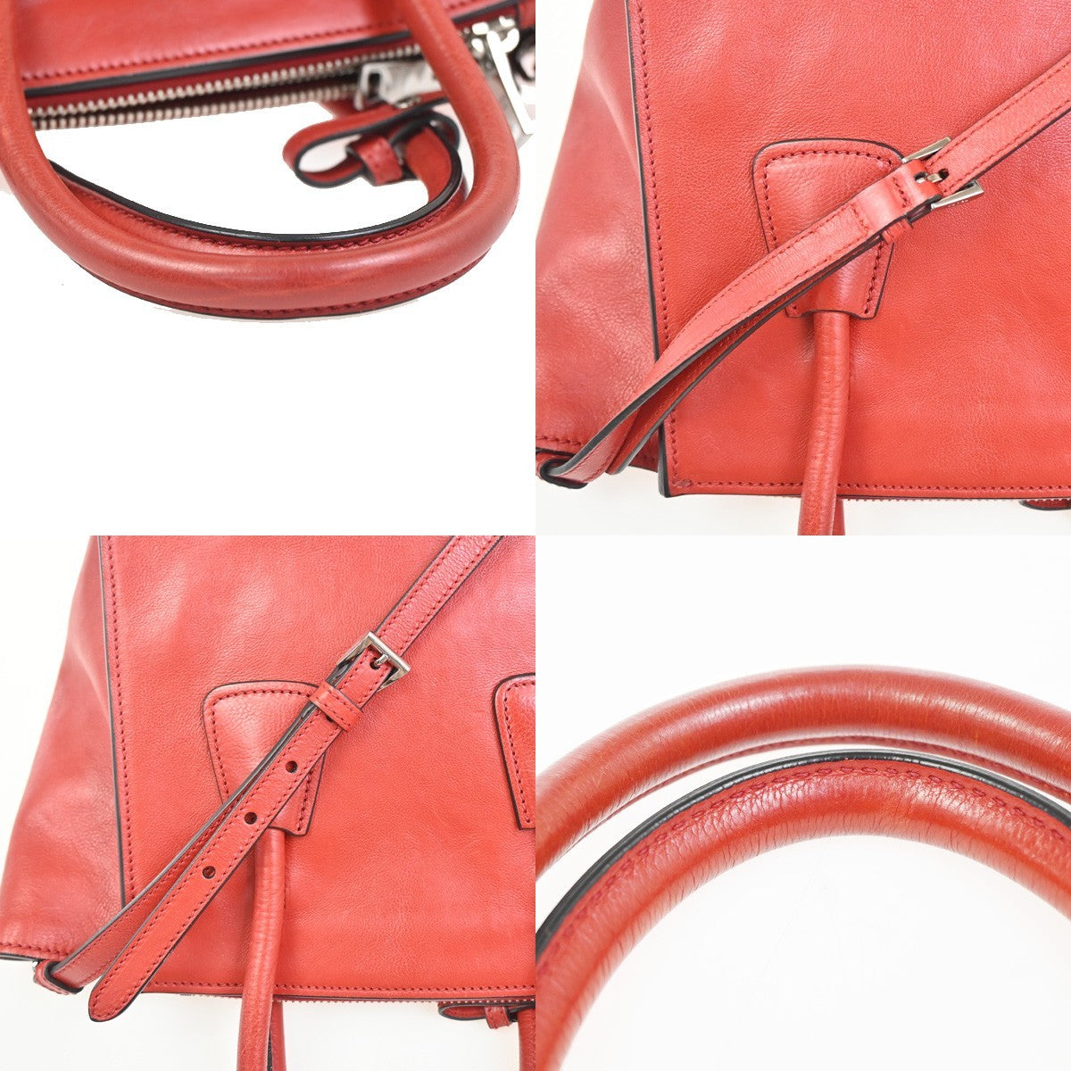 PRADA MILANO Triangle Logo 2Way Shoulder Hand Bag Leather Red SHW Italy 12ZA346