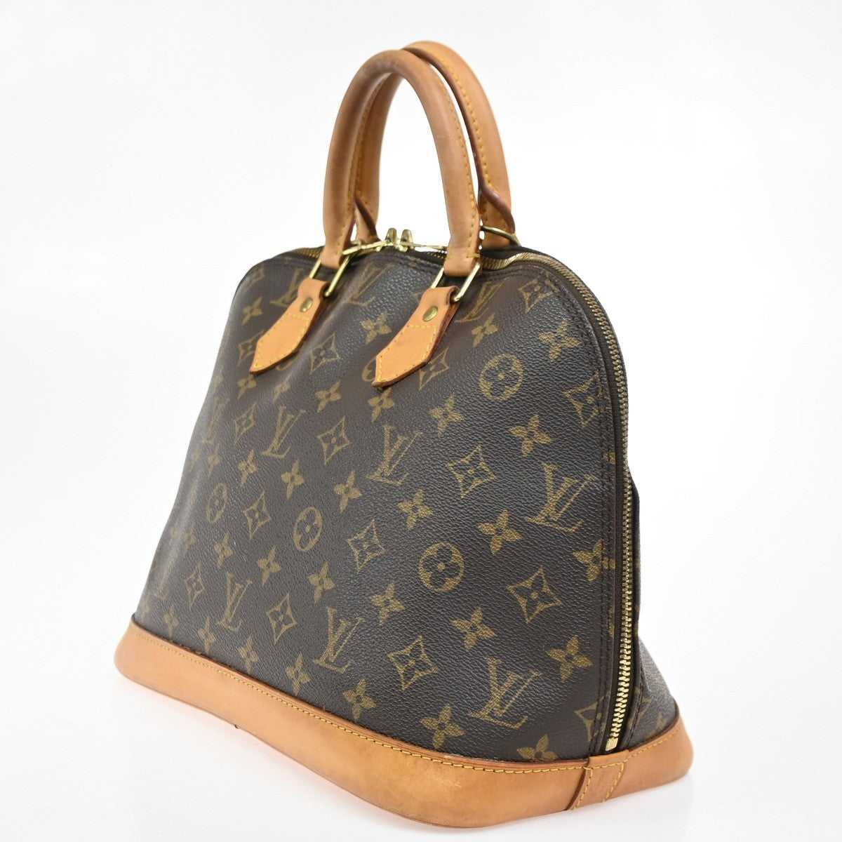 LOUIS VUITTON LV Logo Alma Hand Bag Monogram Leather Brown France M51130 84SA062
