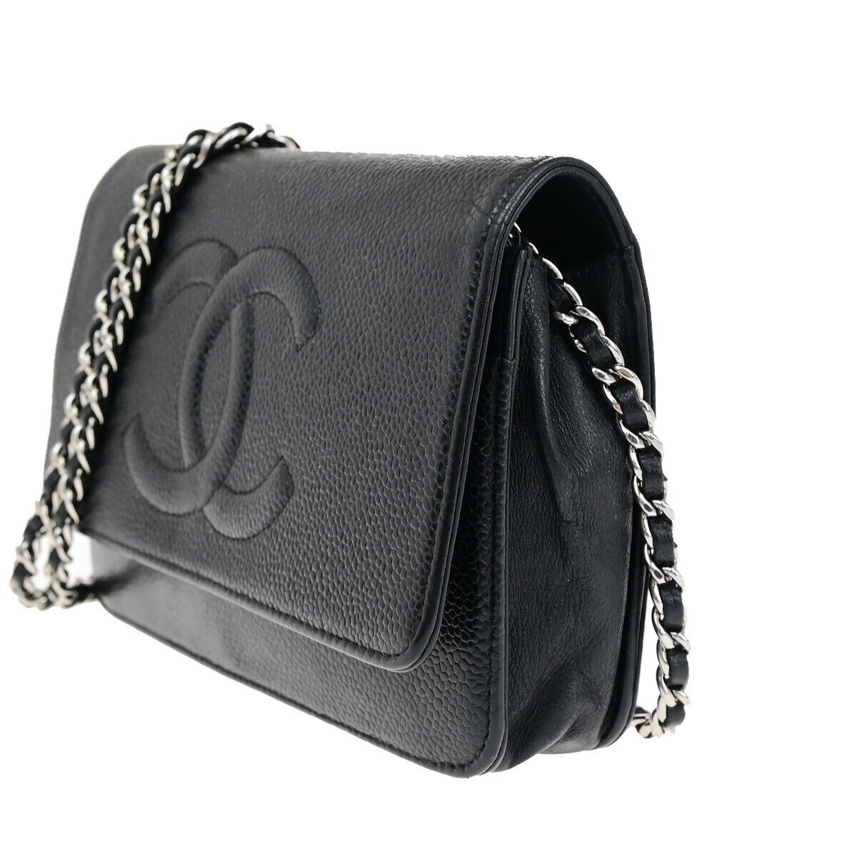 CHANEL CC Logo GST Chain Shoulder Bag Wallet Caviar Skin Leather BK SHW 367RF145