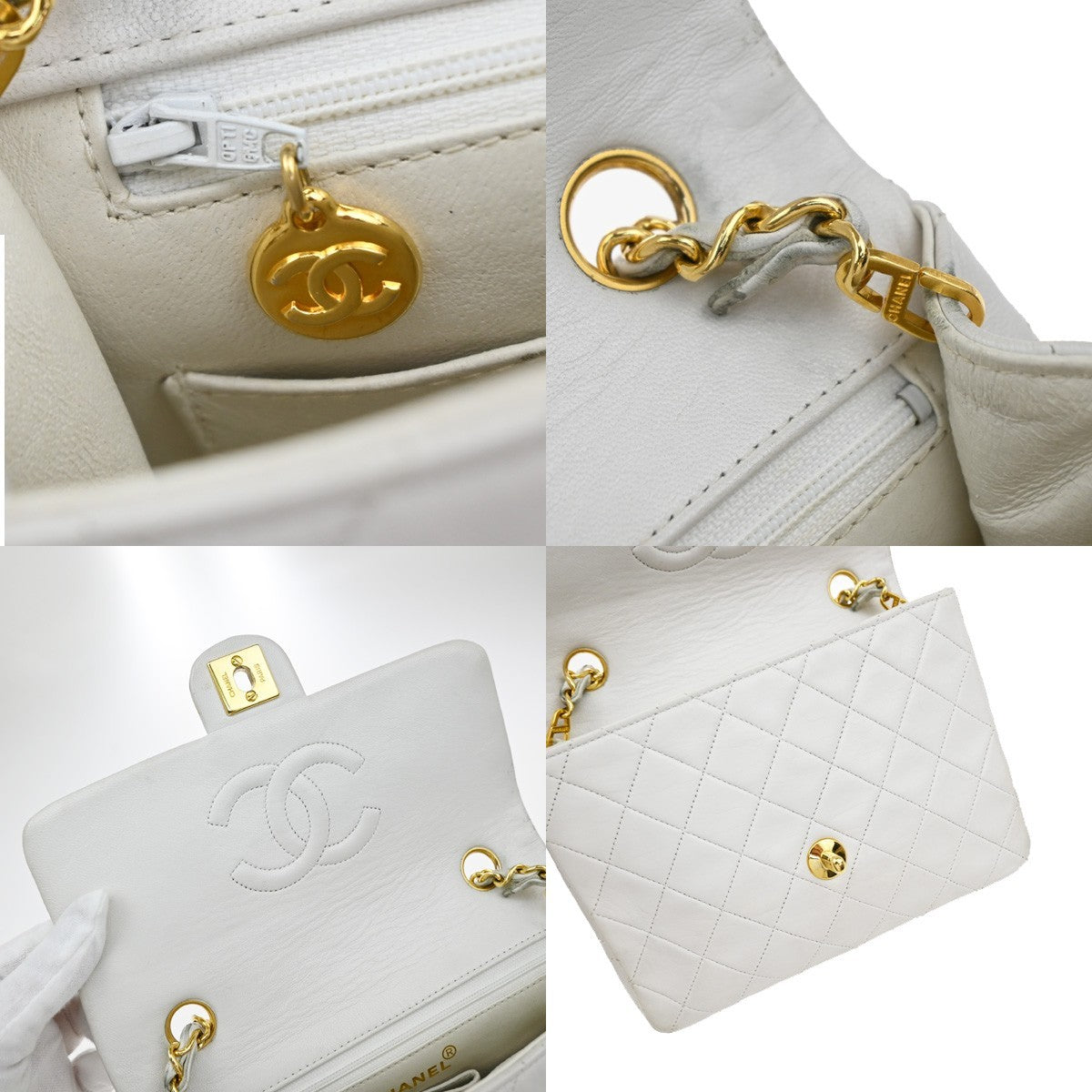 CHANEL CC Mini Matelasse Chain Shoulder Bag Leather White GHW Vintage 371RP176