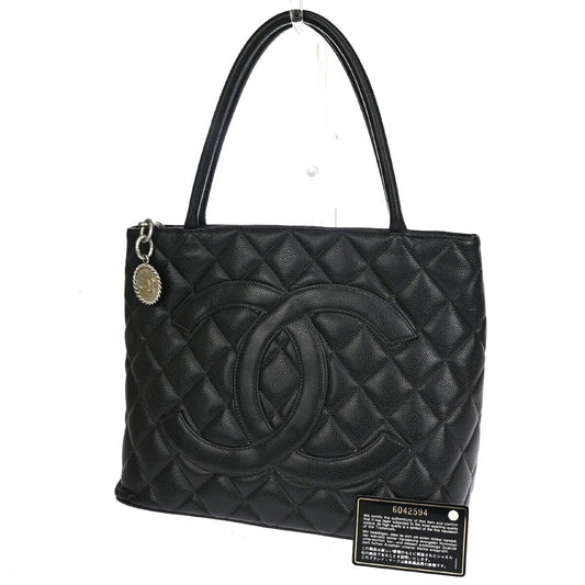 CHANEL CC Logo Medallion Shoulder Tote Bag Caviar Skin Leather BK SHW 672RJ010