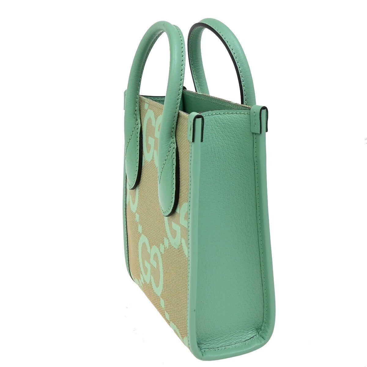 GUCCI Logo Jumbo GG 2Way Mini Shoulder Hand Bag Canvas Green Beige GHW 603RL158