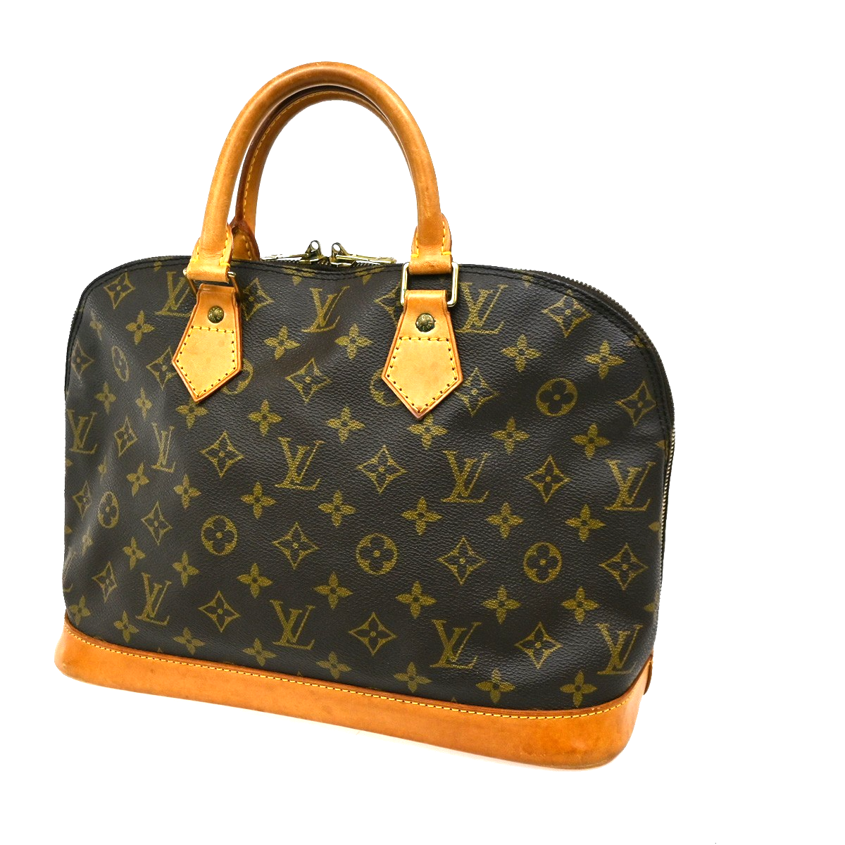 LOUIS VUITTON LV Logo Alma Hand Bag Monogram Leather Brown France M51130 84CA469