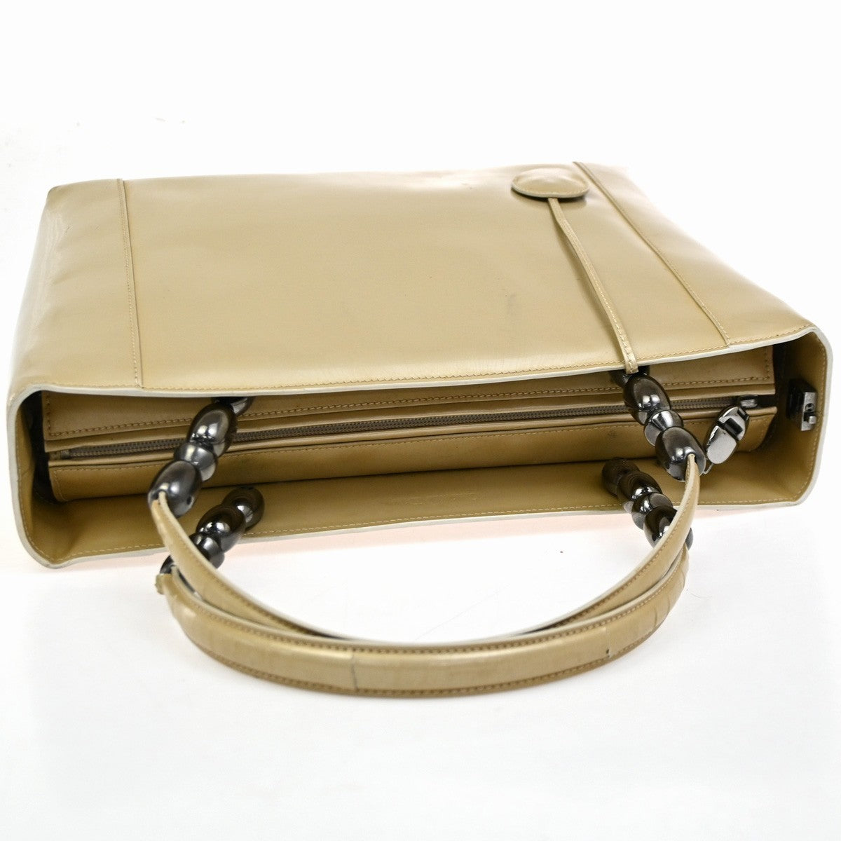 CHRISTIAN DIOR Maris Pearl Hand Bag  Hand Bag Patent Leather Beige SHW 30YH858