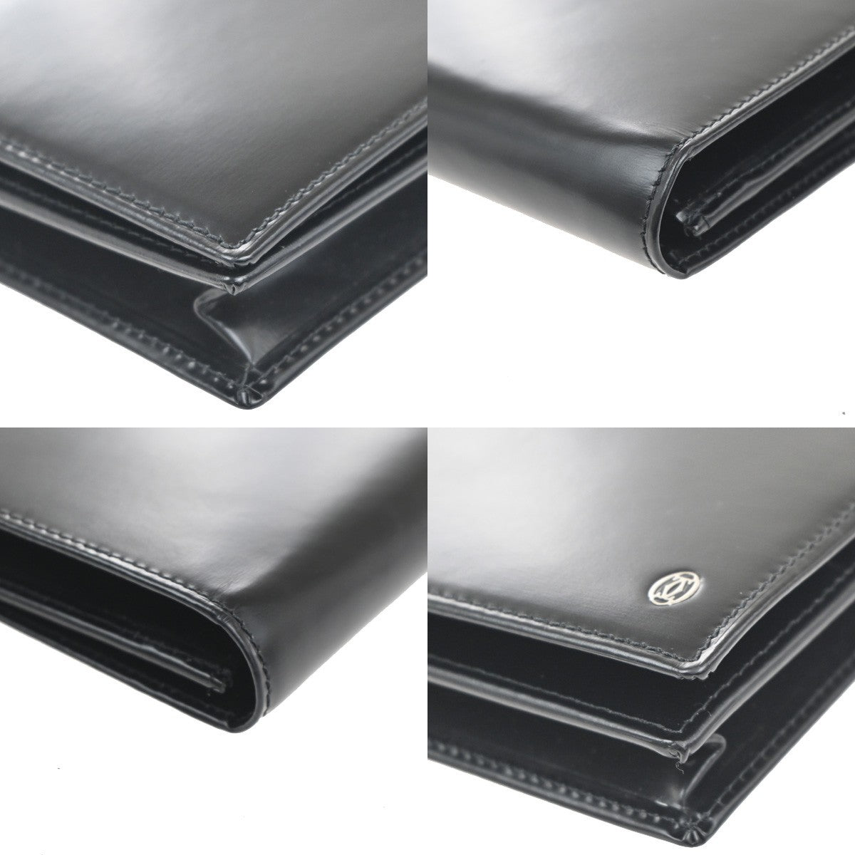 CARTIER Logo Pasha Bifold Long Wallet Leather Black SHW France 69KC345