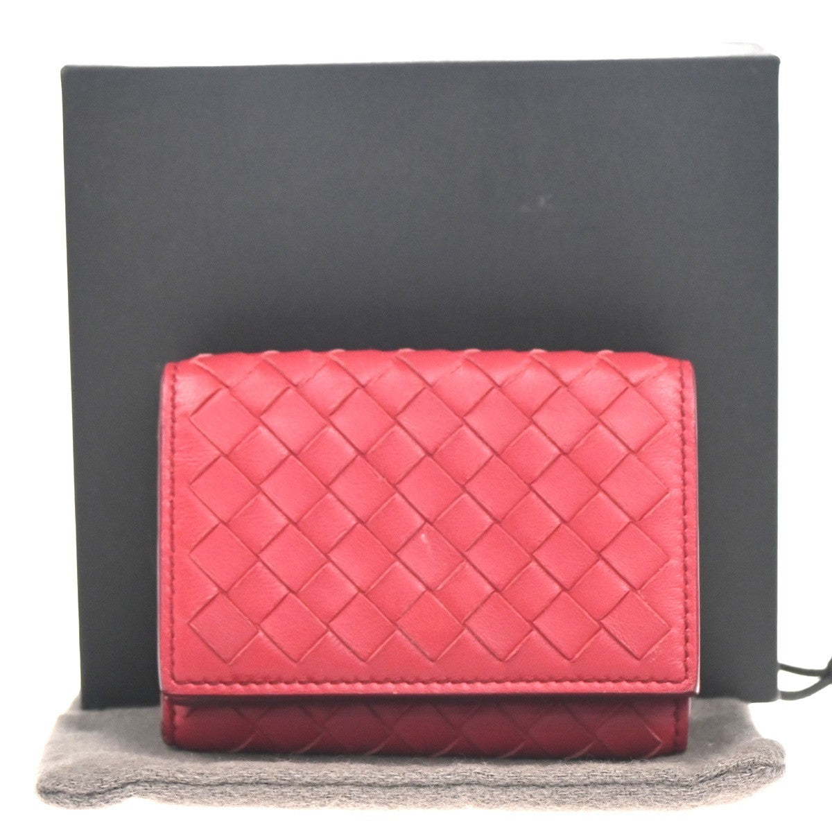 BOTTEGA VENETA Intrecciato Trifold Compact Wallet Leather Red Italy 30KC757