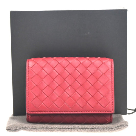 BOTTEGA VENETA Intrecciato Trifold Compact Wallet Leather Red Italy 30KC757