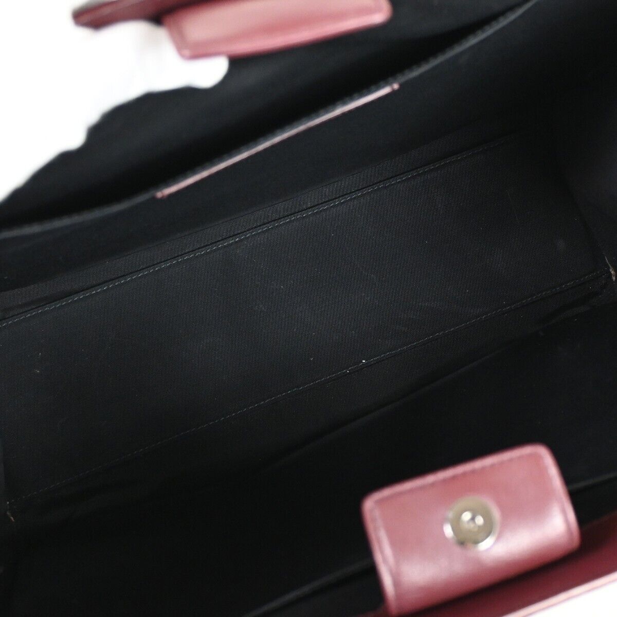 BVLGARI LOGO Hand Tote Bag Canvas Calf Leather Bordeaux Silver Italy 98HB362