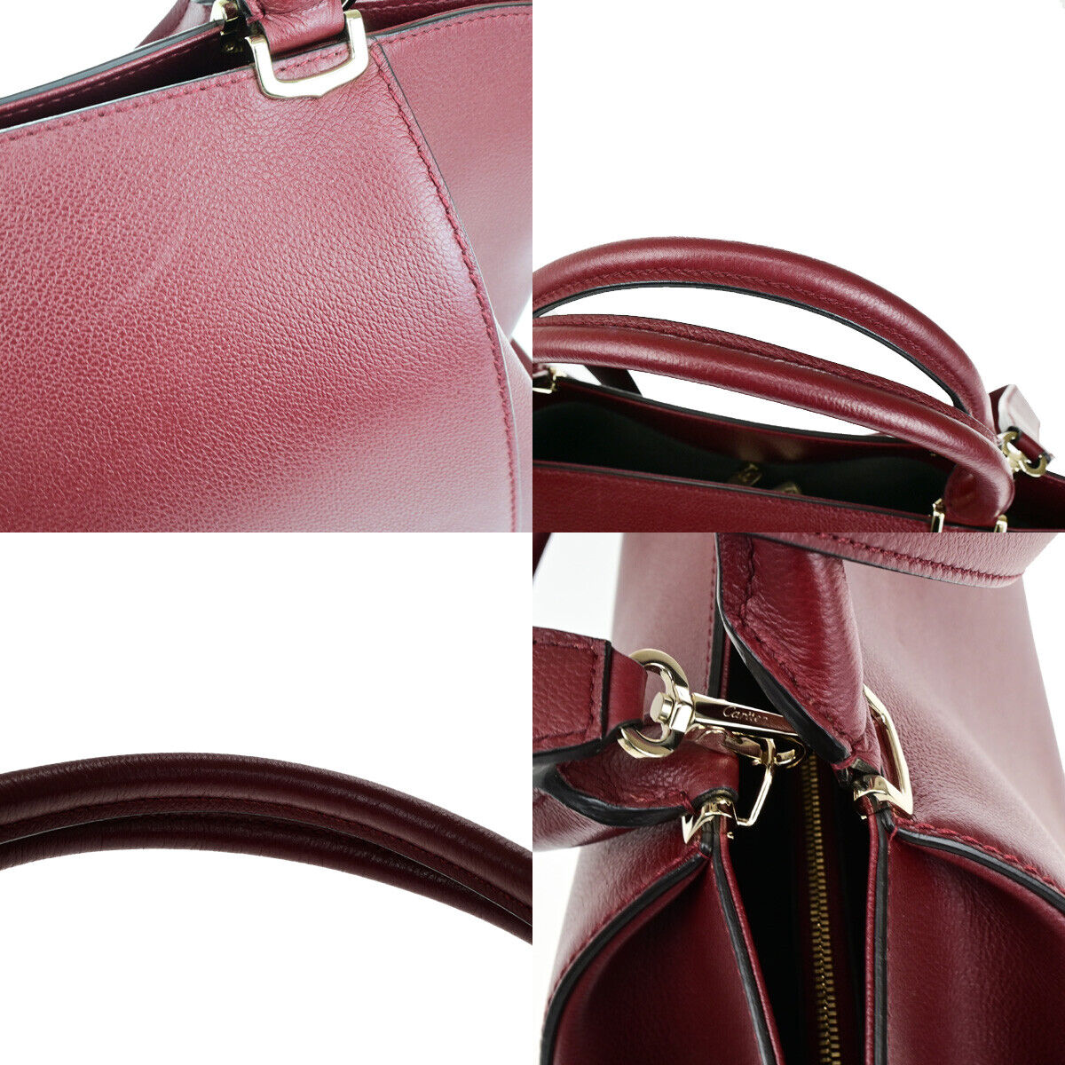 CARTIER Logo C De Cartier 2Way Shoulder Hand Bag Leather Bordeaux GHW 11RK521