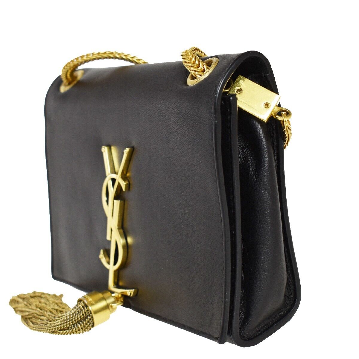 SAINT LAURENT YSL Logo Kate Tassel Chain Shoulder Bag Leather Black 663RH567