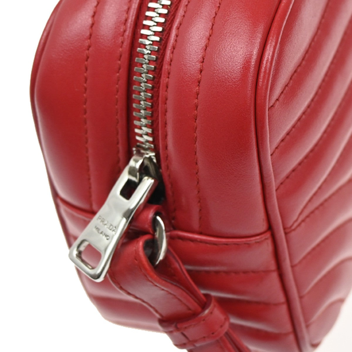 PRADA Logo Diagramme Mini Chain Shoulder Bag Leather Red SHW Italy 46RL099