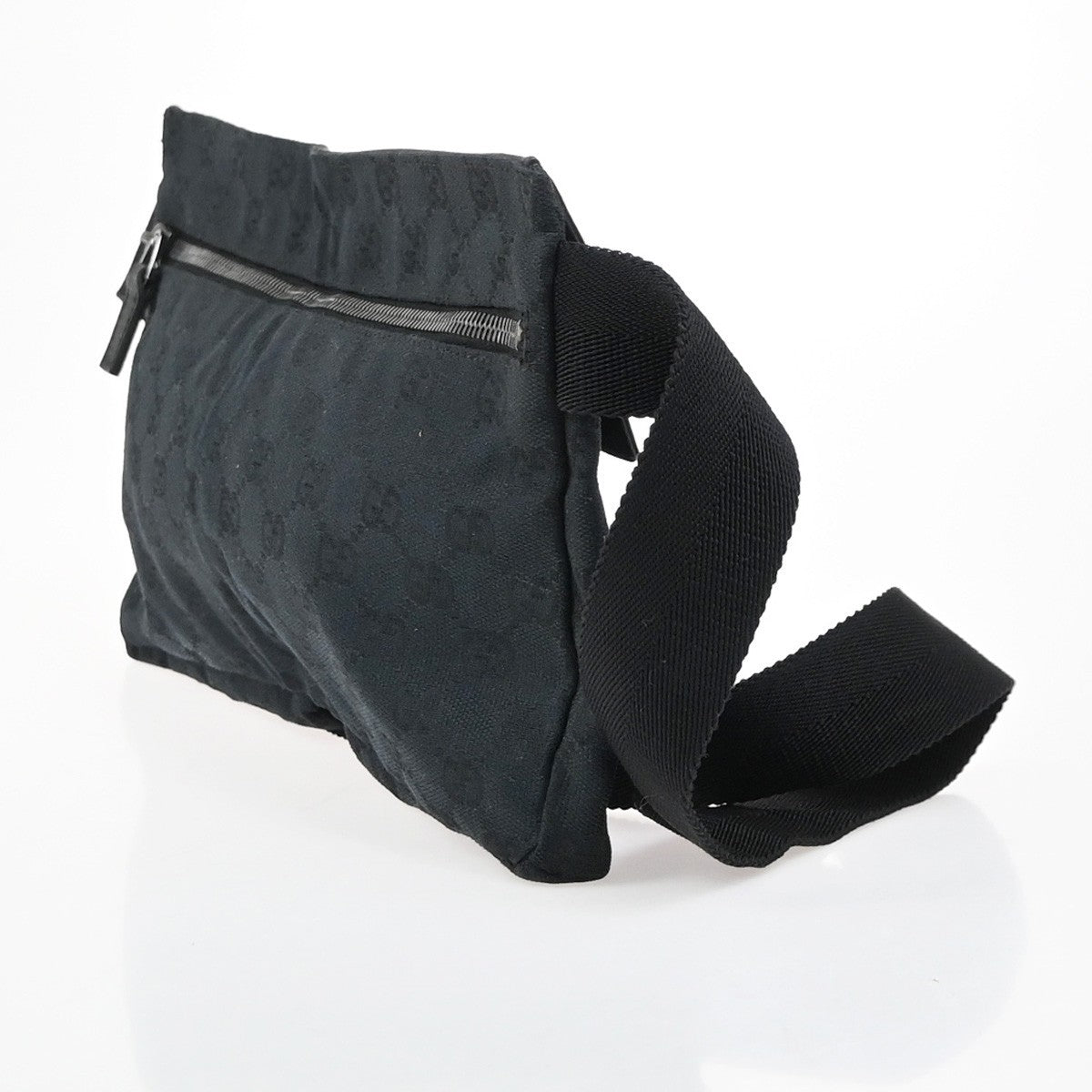 GUCCI Logo GG Pattern Mini Waist Belt Bag Canvas Leather Black SHW Italy 85KC747